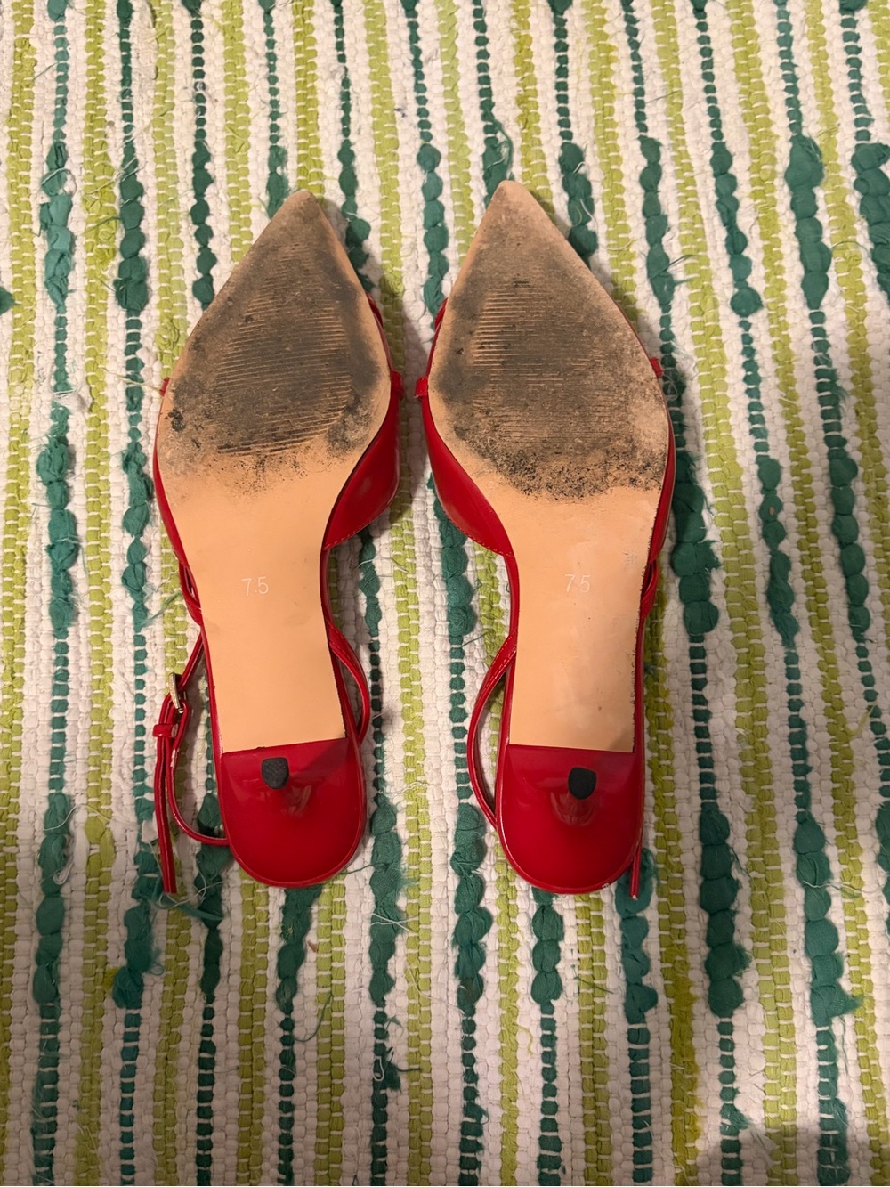 Red Patent Kitten Heels with Gold Buckle Straps - Picture 2 of 4